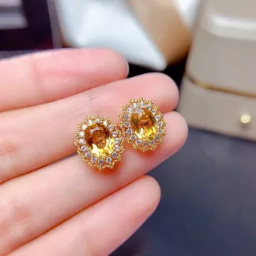 Shiny Oval Shaped Golden Stone Jewelry Set